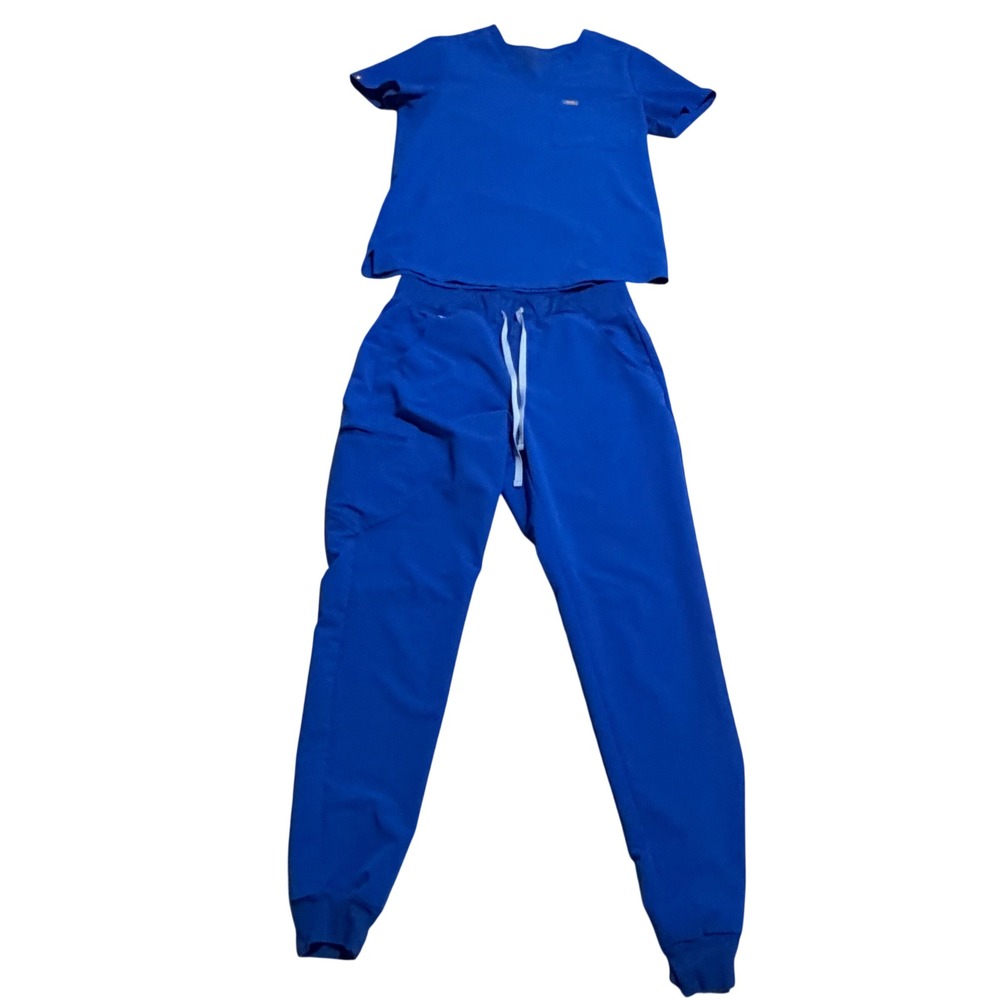 FIGS Royal Blue Scrub Set Womens Medium Catarina Top & Jogger Pants Medium Tall